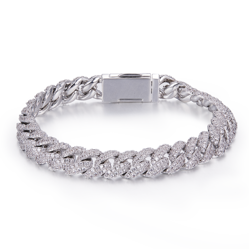 10mm宽Cuban ChainS925银镶Moissanite厘石圆形白色DVVS